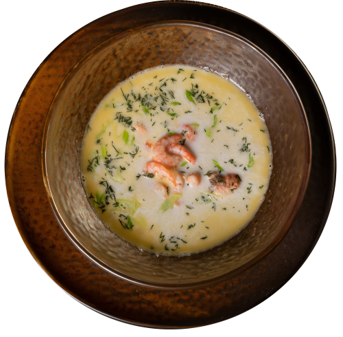Уха по-Борейски с мурманской треской, беломорской форелью и северной креветкой